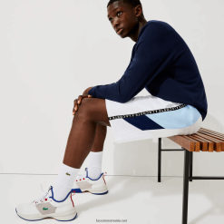 Lacoste benzi cu litere bermude din lână 0H6PD41602 bărbați alb albastru vl3