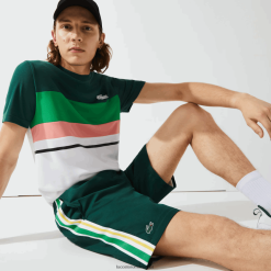 Lacoste benzi de contrast sport pantaloni scurți ușori 0H6PD41362 bărbați verde galben alb 117