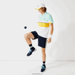 Lacoste benzi de contrast sport pantaloni scurți ușori 0H6PD41363 bărbați bleumarin galben alb apk