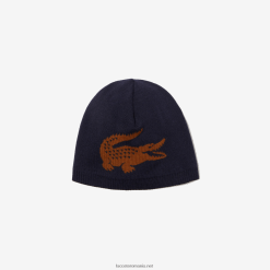 Lacoste bonetă din lână de crocodil jacquard 0H6PD42309 bărbați bleumarin maro 1dy