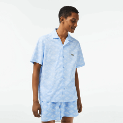 Lacoste cămașă cu mânecă scurtă cu imprimeu monogramă 0H6PD4508 bărbați albastru alb fv2