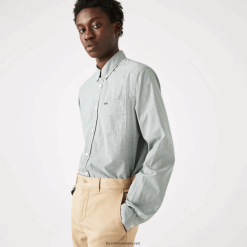 Lacoste cămașă din popelin de bumbac cu potrivire normală 0H6PD41486 bărbați alb verde 737