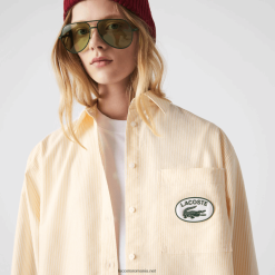 Lacoste cămașă oversize din bumbac oxford 0H6PD42651 femei galben alb hhf