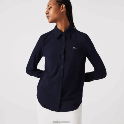 Lacoste cămașă piqué din bumbac cu guler francez 0H6PD42649 femei bleumarin 166