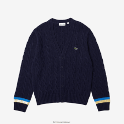 Lacoste cardigan cu dungi în contrast cu potrivire clasică 0H6PD41498 bărbați bleumarin galben albastru 7kz