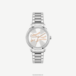 Lacoste Ceas ladycroc cu 3 maini - argintiu cu bratara din otel inoxidabil 0H6PD42923 femei negru 000