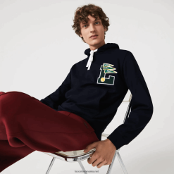 Lacoste fanioane l insignă hanorac din bumbac fleece cu glugă 0H6PD41100 bărbați bleumarin 166