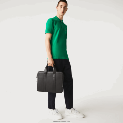 Lacoste Geanta calculator extra subtire din piele piqué chantaco 0H6PD42074 bărbați negru 000