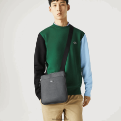 Lacoste Geantă plată cu fermoar din piele piqué mată chantaco 0H6PD42039 bărbați negru 000