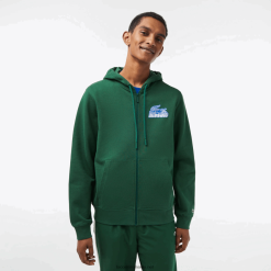 Lacoste hanorac cu fermoar din lână neperiată 0H6PD4321 bărbați verde 132