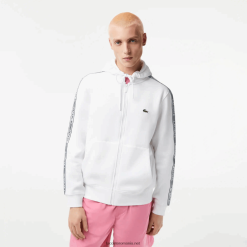 Lacoste hanorac cu fermoar, în formă clasică, cu dungi de marcă 0H6PD412 bărbați alb 001