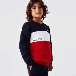 Lacoste hanorac cu gâtul rotund cu marcă 0H6PD43237 copii bleumarin alb roșu lege
