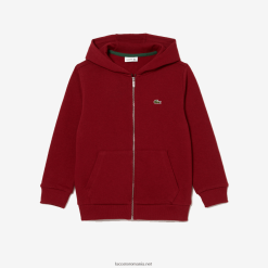 Lacoste hanorac cu glugă și fermoar cu buzunar cangur 0H6PD43192 copii bordeaux ypw