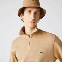 Lacoste hanorac din bumbac cu guler ridicat cu fermoar 0H6PD4957 bărbați bej 02s