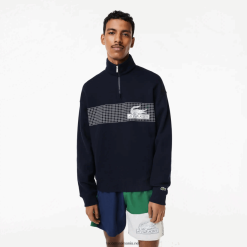 Lacoste Hanorac din bumbac organic cu fermoar, cu potrivire lejeră 0H6PD4283 bărbați bleumarin 166