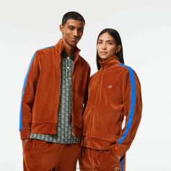 Lacoste Hanorac din catifea cu fermoar cu potrivire normală 0H6PD41117 bărbați maro 3pb