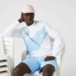 Lacoste hanorac din fleece din bumbac organic cu decolteu 0H6PD41075 bărbați alb 001