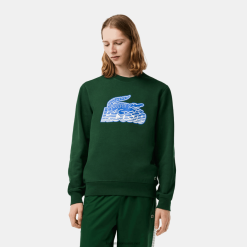 Lacoste hanorac din lână neperiat cu gât rotund 0H6PD4299 bărbați verde 132