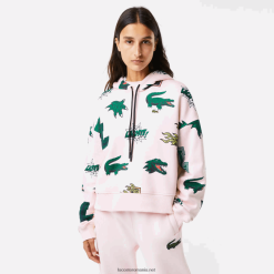 Lacoste hanorac supradimensionat din fleece cu glugă 0H6PD42556 femei roz deschis t03