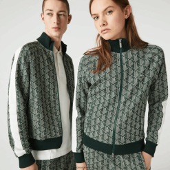 Lacoste jachetă cu fermoar jacquard cu model monogram live 0H6PD41188 bărbați verde bej 7m4