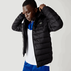 Lacoste jachetă matlasată rezistentă la apă sport cu glugă 0H6PD41319 bărbați negru c31