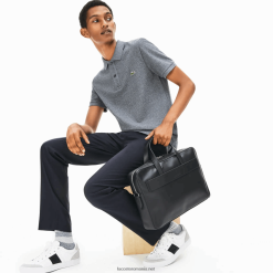 Lacoste l.12.12 geantă computer din piele cu curea de umăr detașabilă 0H6PD42030 bărbați negru 000