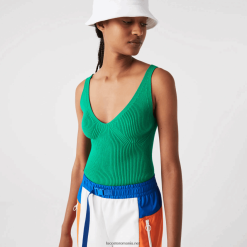 Lacoste maiou din tricot cu nervuri fără cusături 0H6PD42647 femei verde ldm
