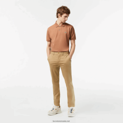 Lacoste noi pantaloni clasici slim fit din bumbac elastic 0H6PD4476 bărbați bej cb8