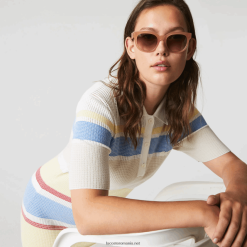 Lacoste ochelari de soare ovali din acetat din piele de croco 0H6PD42919 femei trandafir 662