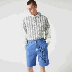 Lacoste pantaloni scurți din bumbac cu imprimeu semnătură 0H6PD41435 bărbați chineză albastră hg3