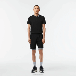 Lacoste pantaloni scurți sport în două culori cu pantaloni scurți încorporați 0H6PD4481 bărbați negru gri chine x0i