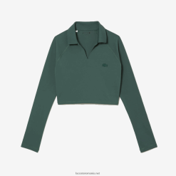 Lacoste polo cu mânecă lungă decupată 0H6PD42484 femei verde 5hx