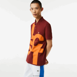 Lacoste polo cu tijă regulată cu litere contrastante petit pique 0H6PD4711 bărbați bordeaux zs1