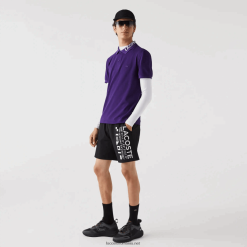 Lacoste polo de marca slim fit stretch din piqué 0H6PD4776 bărbați pfn violet