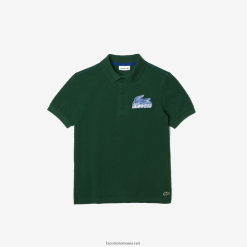Lacoste polo din bumbac organic cu imprimeu contrast 0H6PD43034 copii verde 132