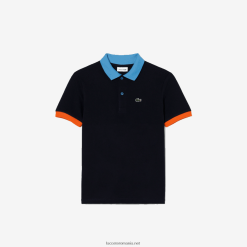 Lacoste polo din bumbac piqué cu guler contrast 0H6PD42959 băieți bleumarin portocaliu x57