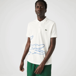 Lacoste Polo din bumbac piqué cu imprimeu crocodil cu potrivire regulată 0H6PD4649 bărbați alb 70v