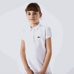 Lacoste polo mini piqué cu guler festonat 0H6PD42950 fetelor alb 001
