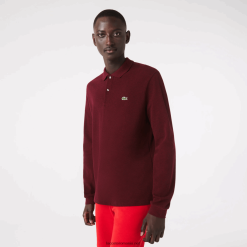 Lacoste polo original l.12.12 cu mânecă lungă, negru 0H6PD4788 bărbați bordeaux sxl