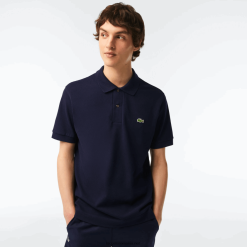 Lacoste polo original l.12.12 cu piqué de bumbac greu 0H6PD4250 bărbați bleumarin 166
