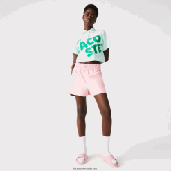 Lacoste Polo scurt din bumbac organic cu corp scurt 0H6PD42526 femei turcoaz nr