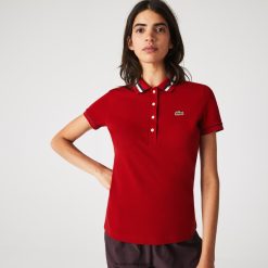 Lacoste polo slim din bumbac organic fabricat în Franța 0H6PD42506 femei rosu alb bleumarin vlp
