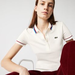 Lacoste polo slim din bumbac organic fabricat în Franța 0H6PD42507 femei alb rosu albastru xkp