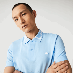 Lacoste Polo slim fit cu litere la gât, respirabil, din piqué 0H6PD4900 bărbați hbp albastru