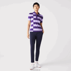Lacoste pulover de golf din tricou sport cu dungi 0H6PD42490 femei violet 5gm