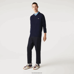 Lacoste pulover de lână cu decolteu în V 0H6PD41555 bărbați bleumarin 166