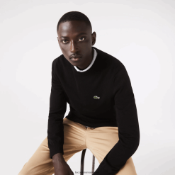 Lacoste pulover din bumbac organic cu decolteu rotund 0H6PD41450 bărbați negru 031