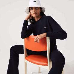 Lacoste pulover din lână cu decolteu 0H6PD42639 femei bleumarin 166