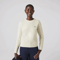 Lacoste pulover din lână cu decolteu 0H6PD42640 femei alb 70v
