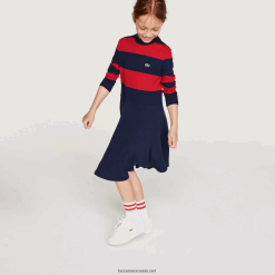 Lacoste pulover din tricot în dungi 0H6PD43294 fetelor bleumarin roșu 0y4